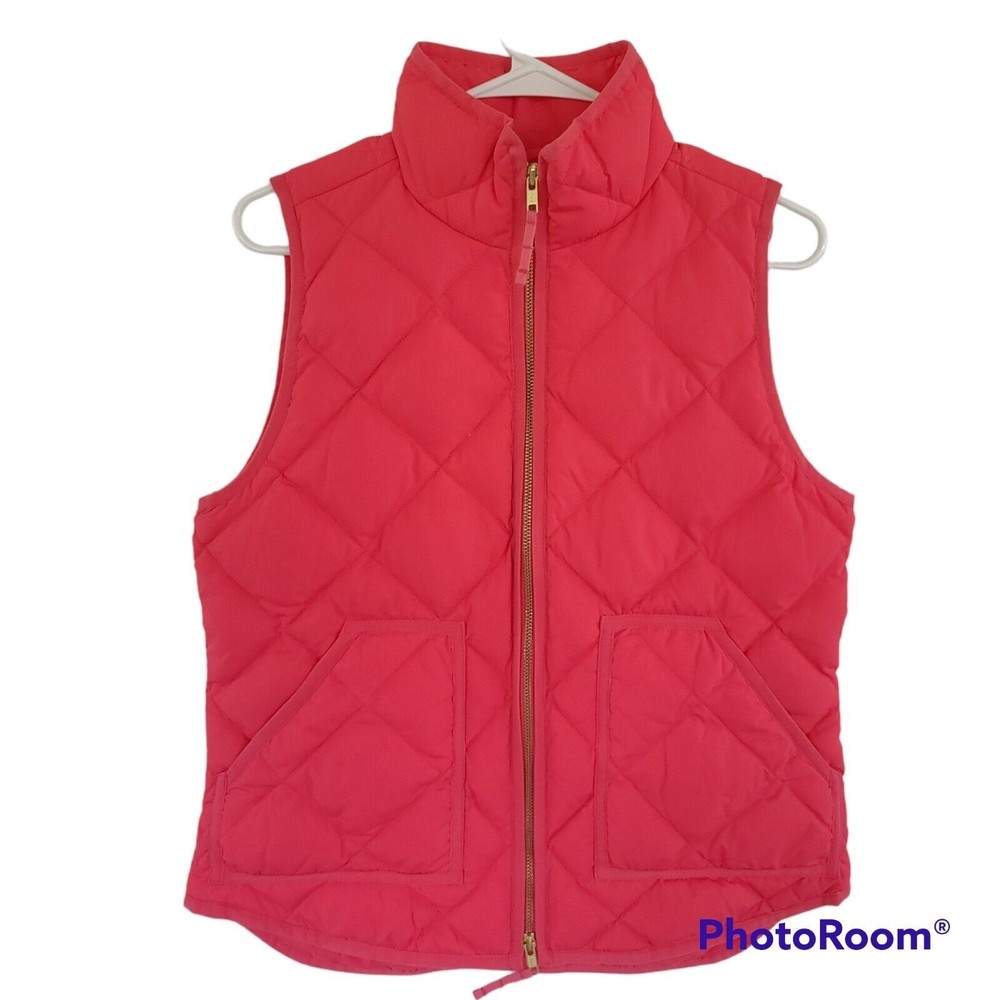 J Crew Women Coral Pink Quilted Puffer Vest Jacket Size Small 92465